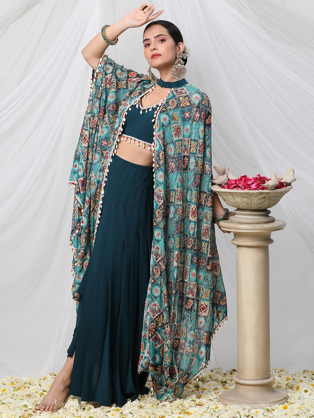 MAYUR COWL CAPE SET