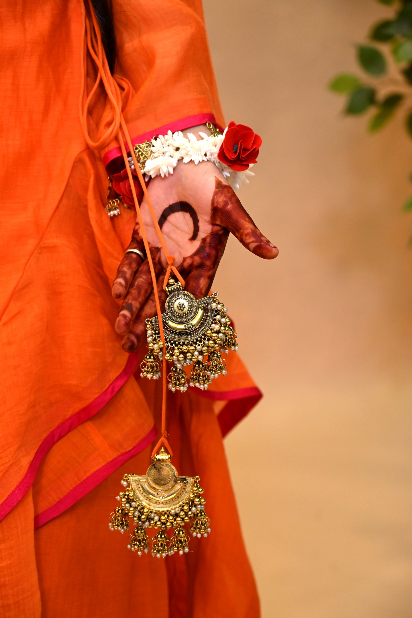JEWAR Burn Orange Angrakha Suit Set