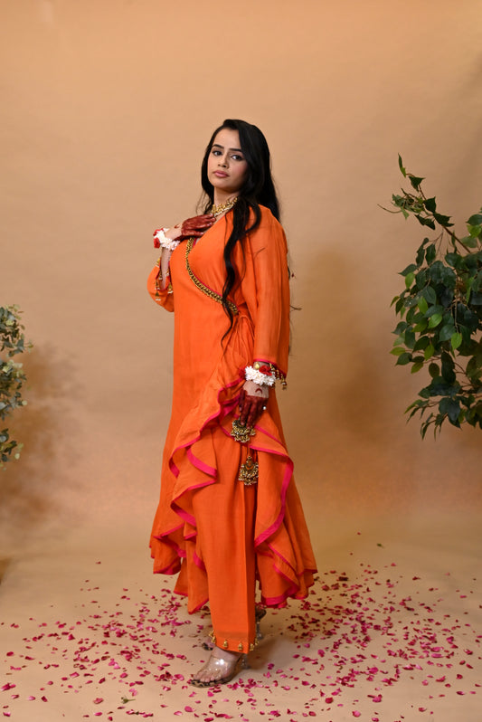 JEWAR Burn Orange Angrakha Suit Set