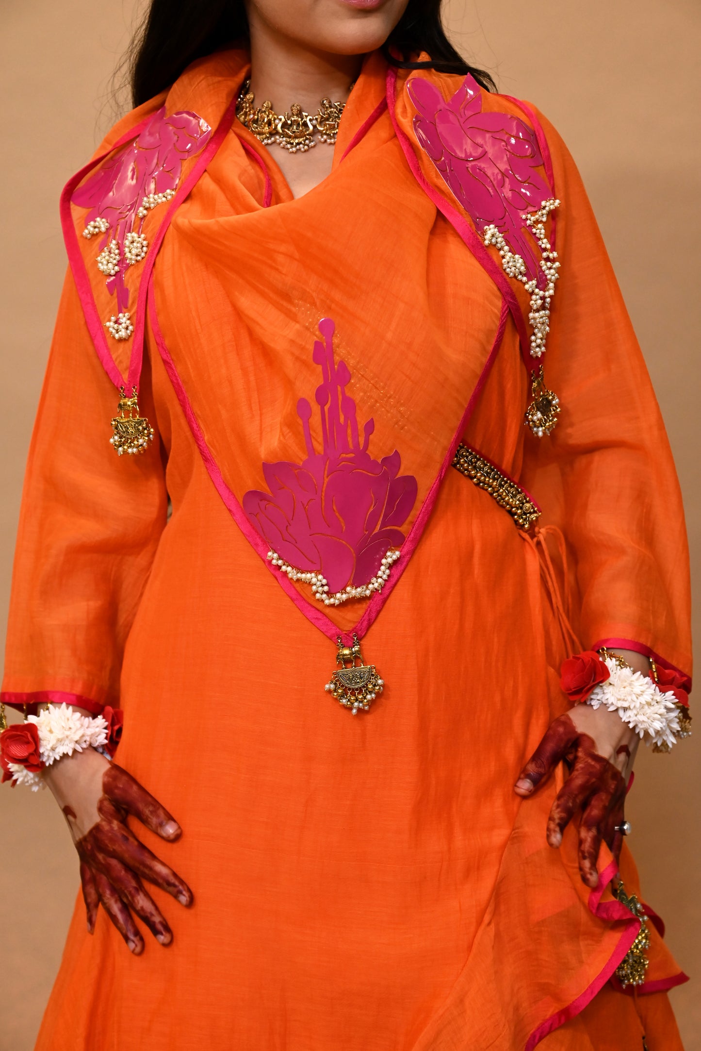 JEWAR Burn Orange Angrakha Suit Set