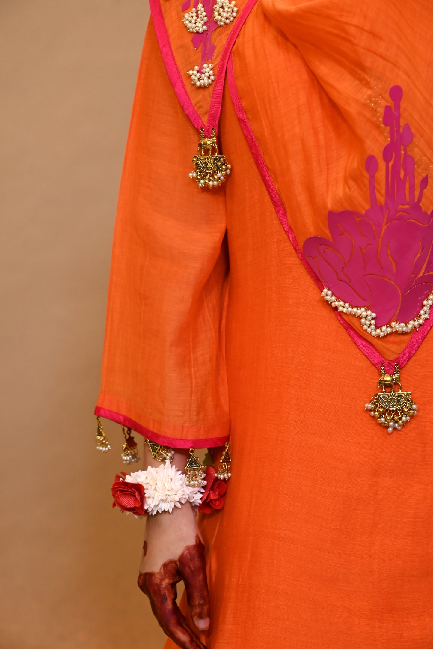 JEWAR Burn Orange Angrakha Suit Set