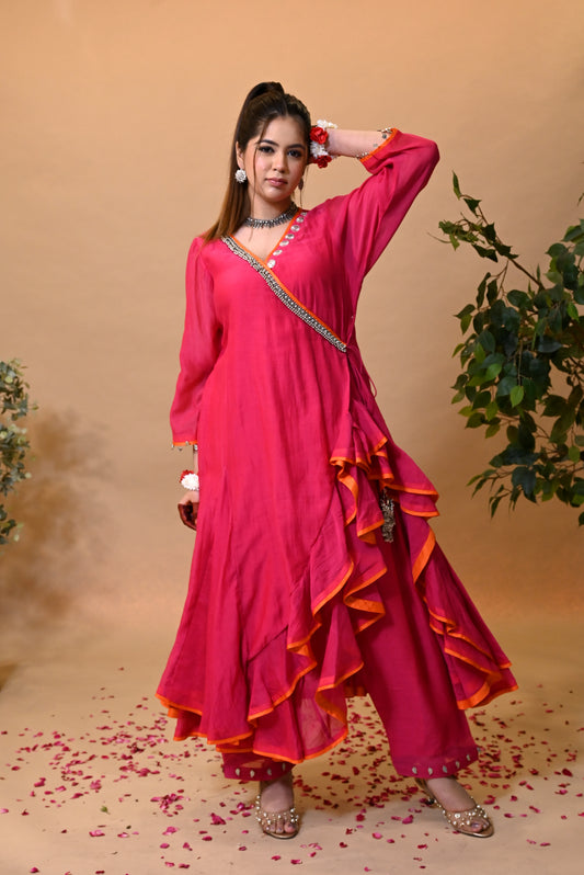 JEWAR Pink Angrakha Suit Set