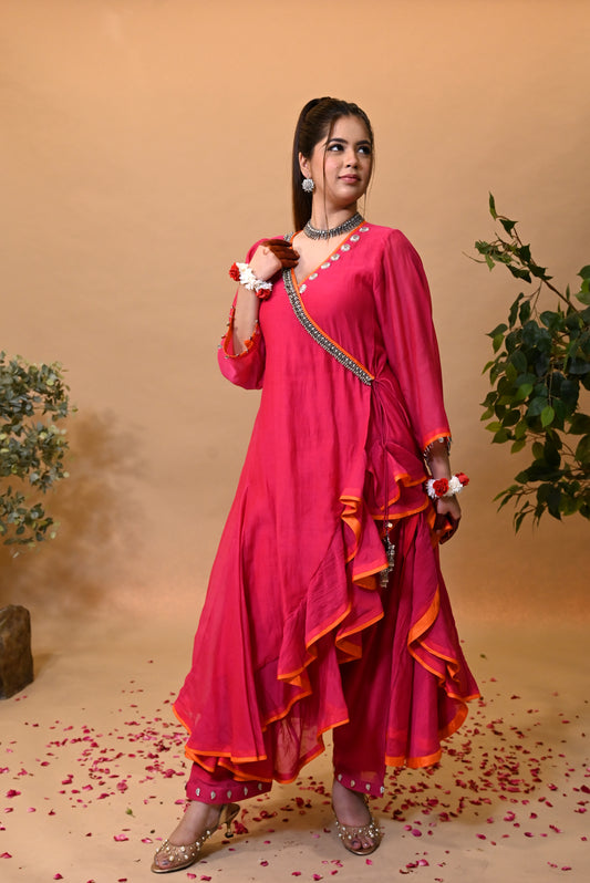 JEWAR Pink Angrakha Suit Set
