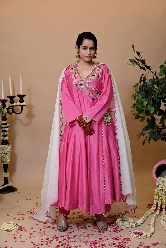 POSHAK Collection – “Gulaabi Adaa” Silk Chanderi Anarkali Set