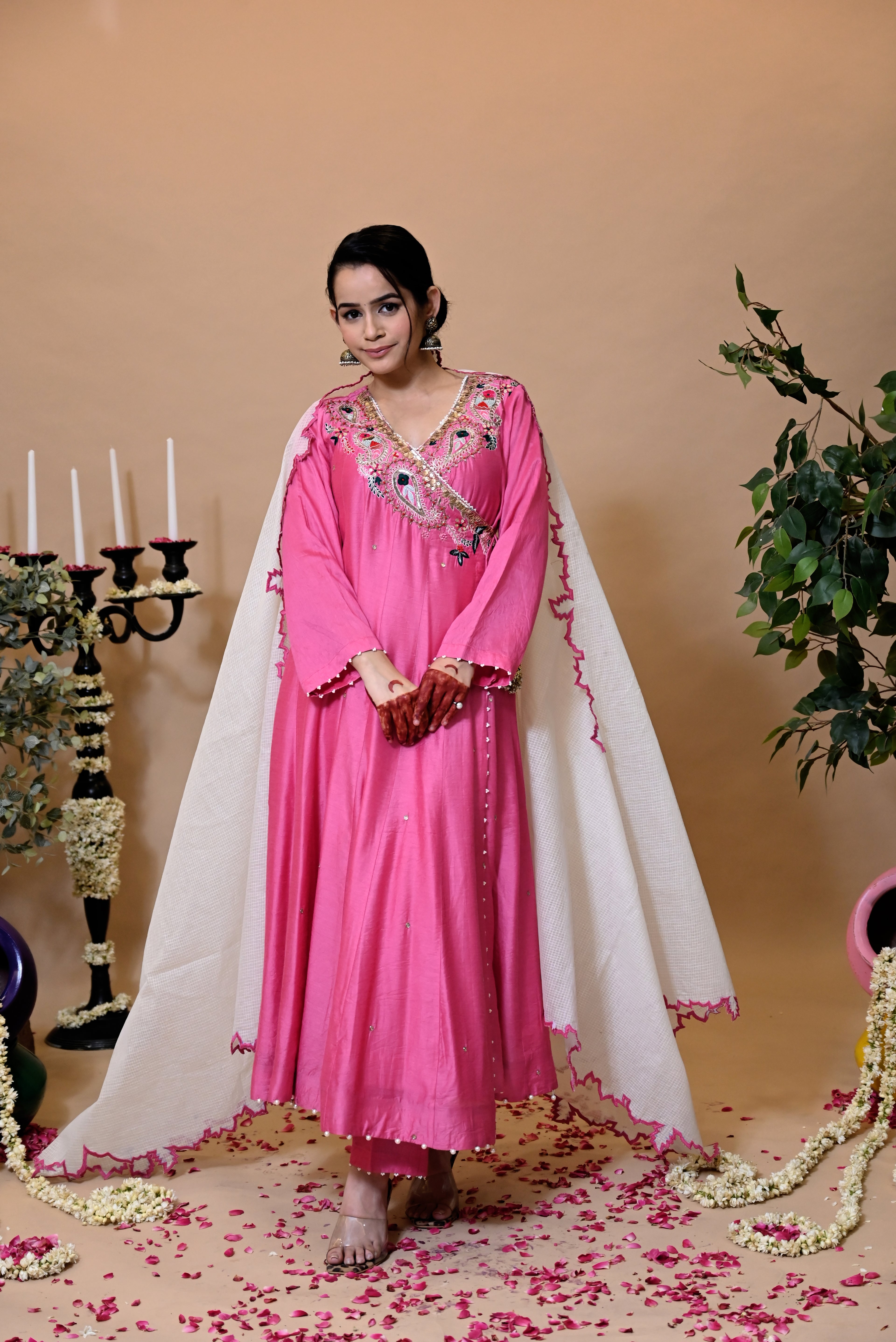 POSHAK COLLECTION – “GULAABI ADAA” SILK CHANDERI ANARKALI SET
