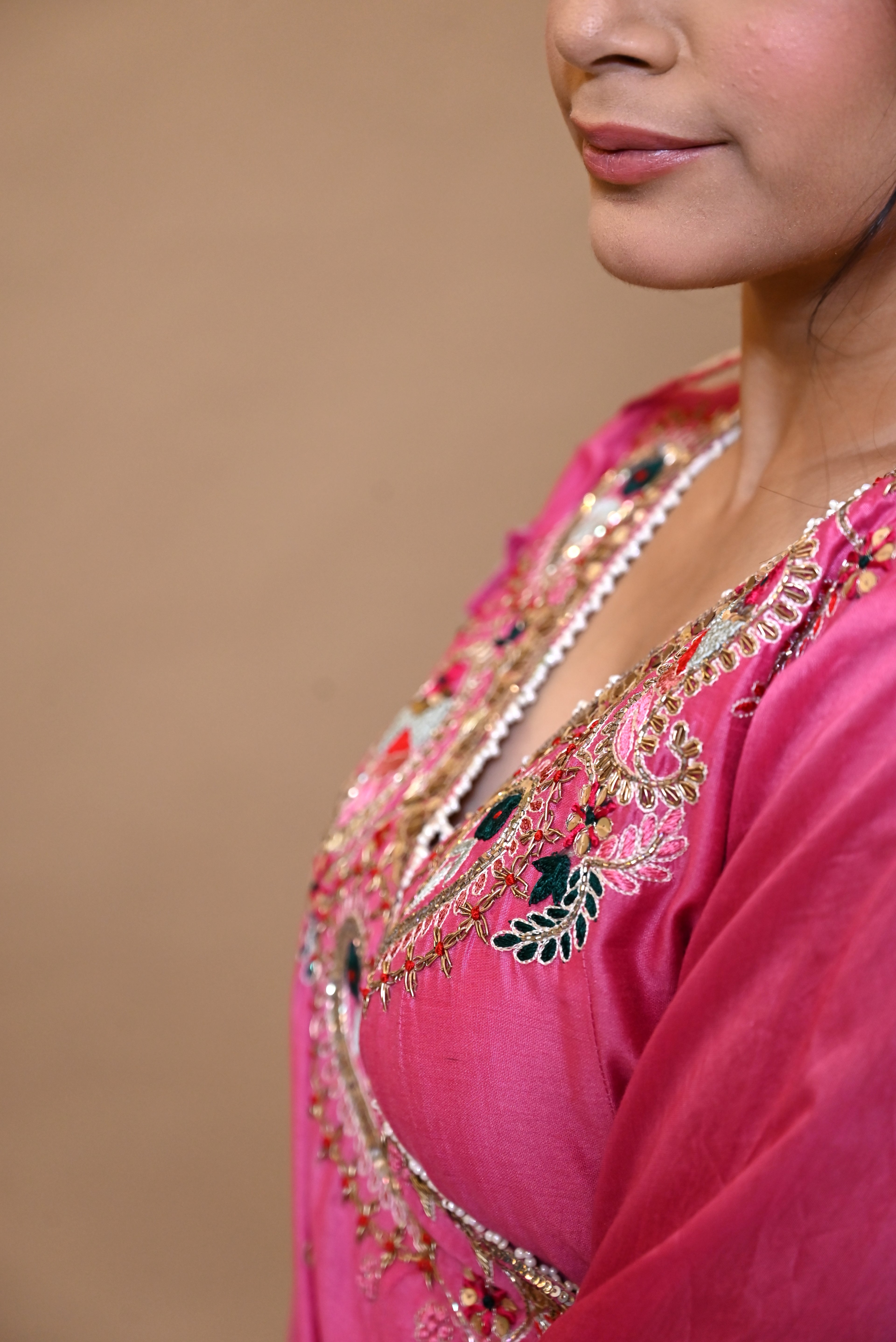 POSHAK COLLECTION – “GULAABI ADAA” SILK CHANDERI ANARKALI SET