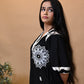 Black Poplin Pearl Embroidered Dress