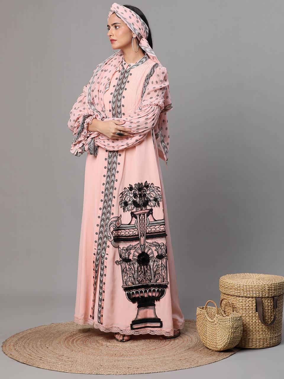Pink Printed Long Dress