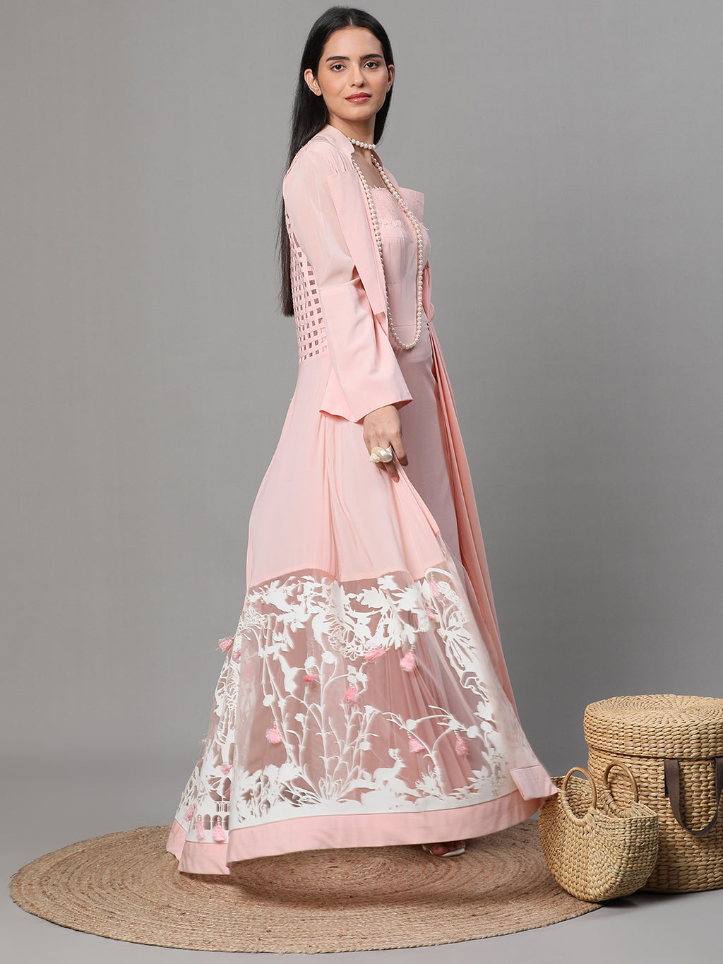 CREPE GOWN WITH A GRACEFUL CAPE