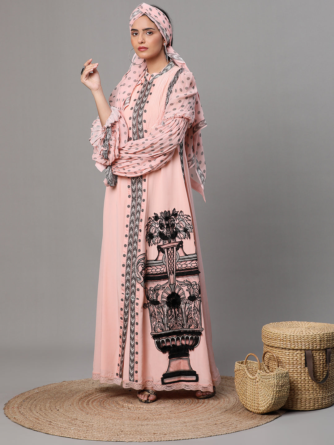 Pink Printed Long Dress