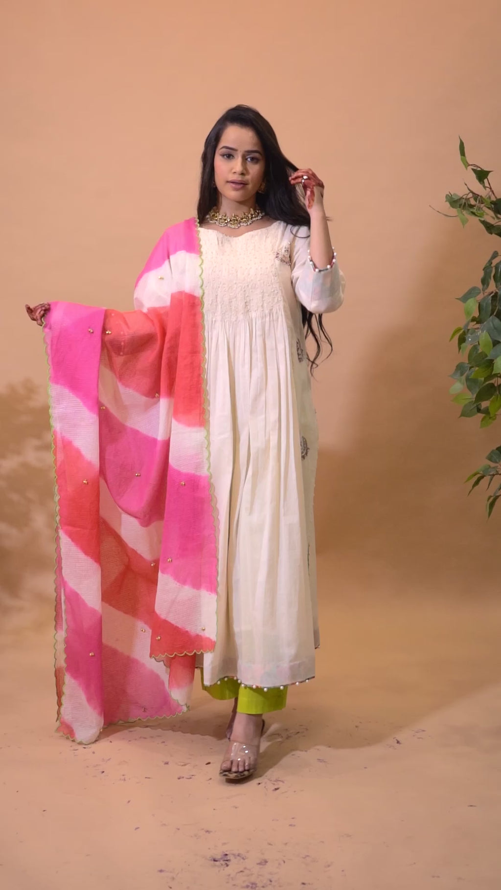 CHANDBALI OFF WHITE MUL COTTON SUIT SET