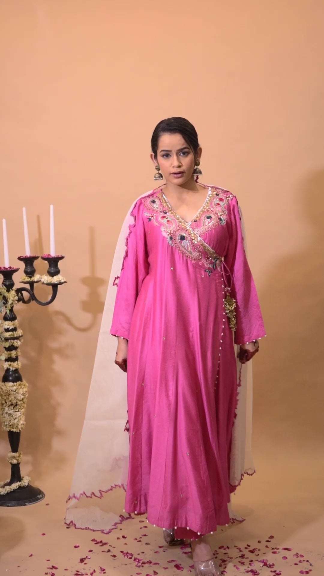 POSHAK COLLECTION – “GULAABI ADAA” SILK CHANDERI ANARKALI SET